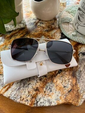 Women's Gold Frame Sunglasses with Black Lenses Aviator Style